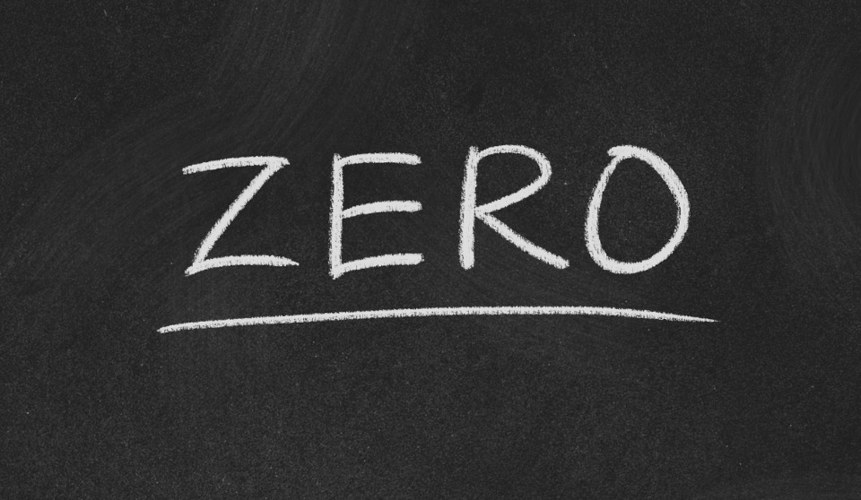 The word 'ZERO' written in white chalk on a blackboard.