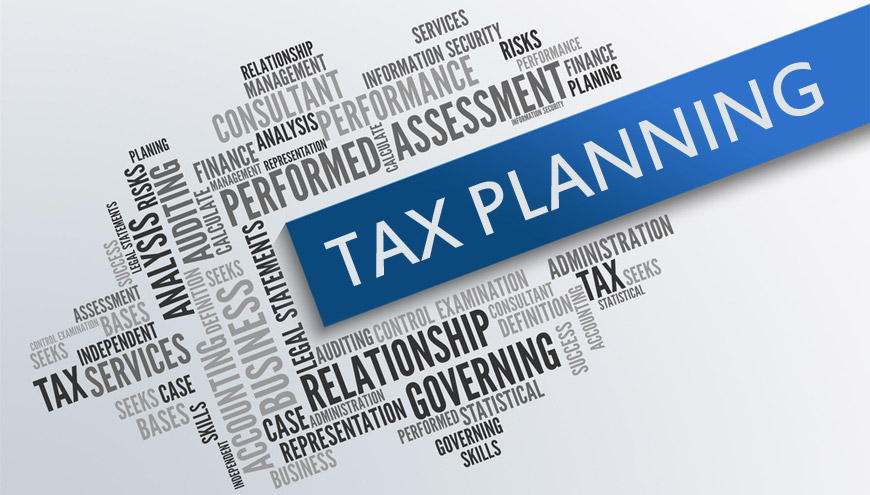 Word cloud featuring terms related to tax planning and business analysis.