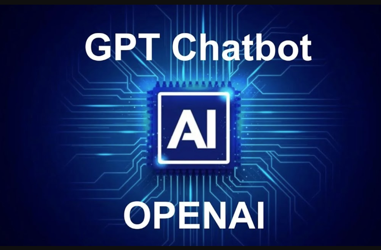 A blue circuit board background with the text 'GPT Chatbot' and 'OPENAI' overlaid.